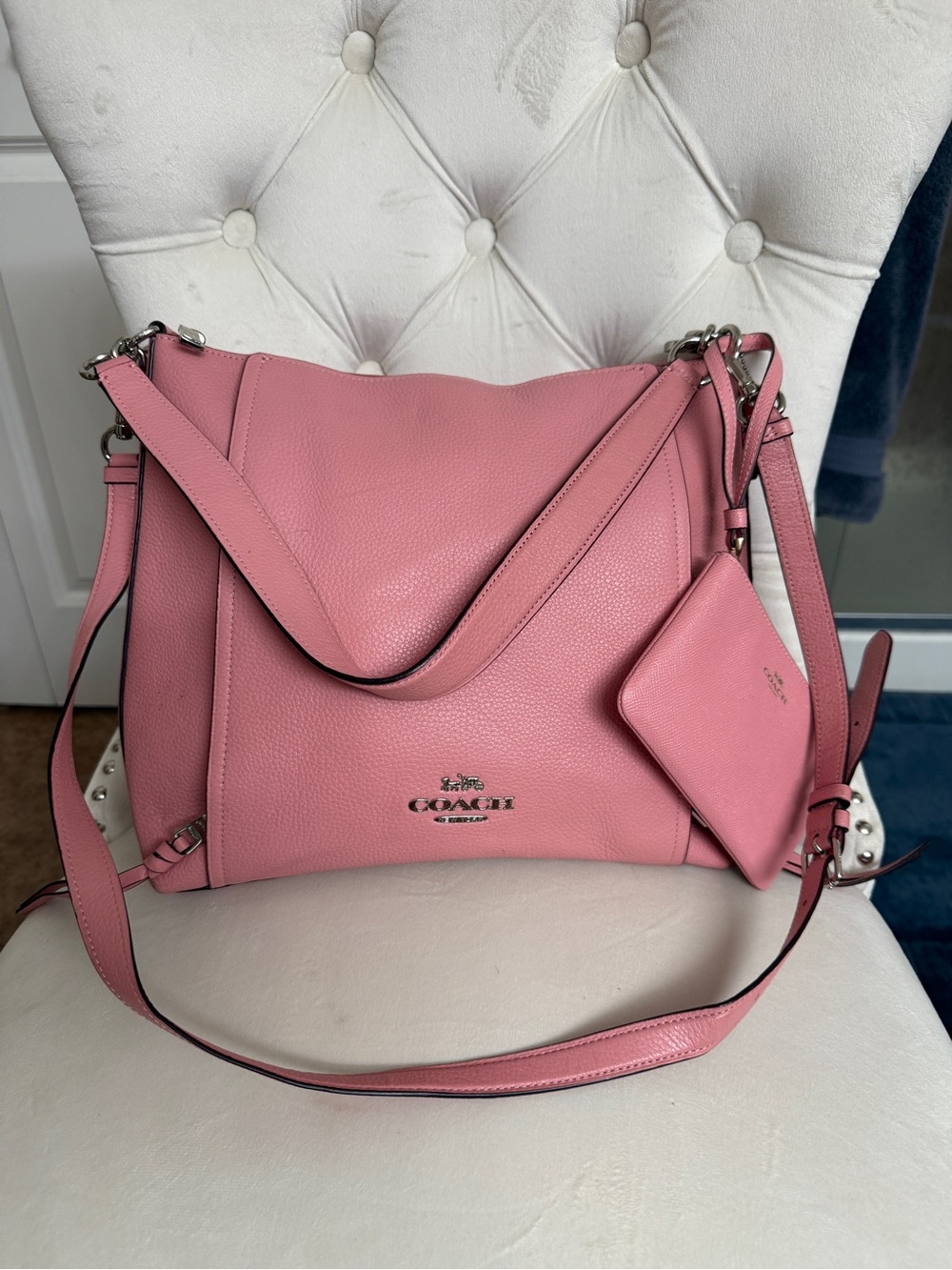 Coach Genuine Leather Shoulder Bag – Blush Pink with Matching Pouch